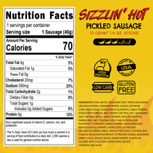 Load image into Gallery viewer, Sizzlin Pickled Sausages - 12 Count 1.4 Oz Sticks