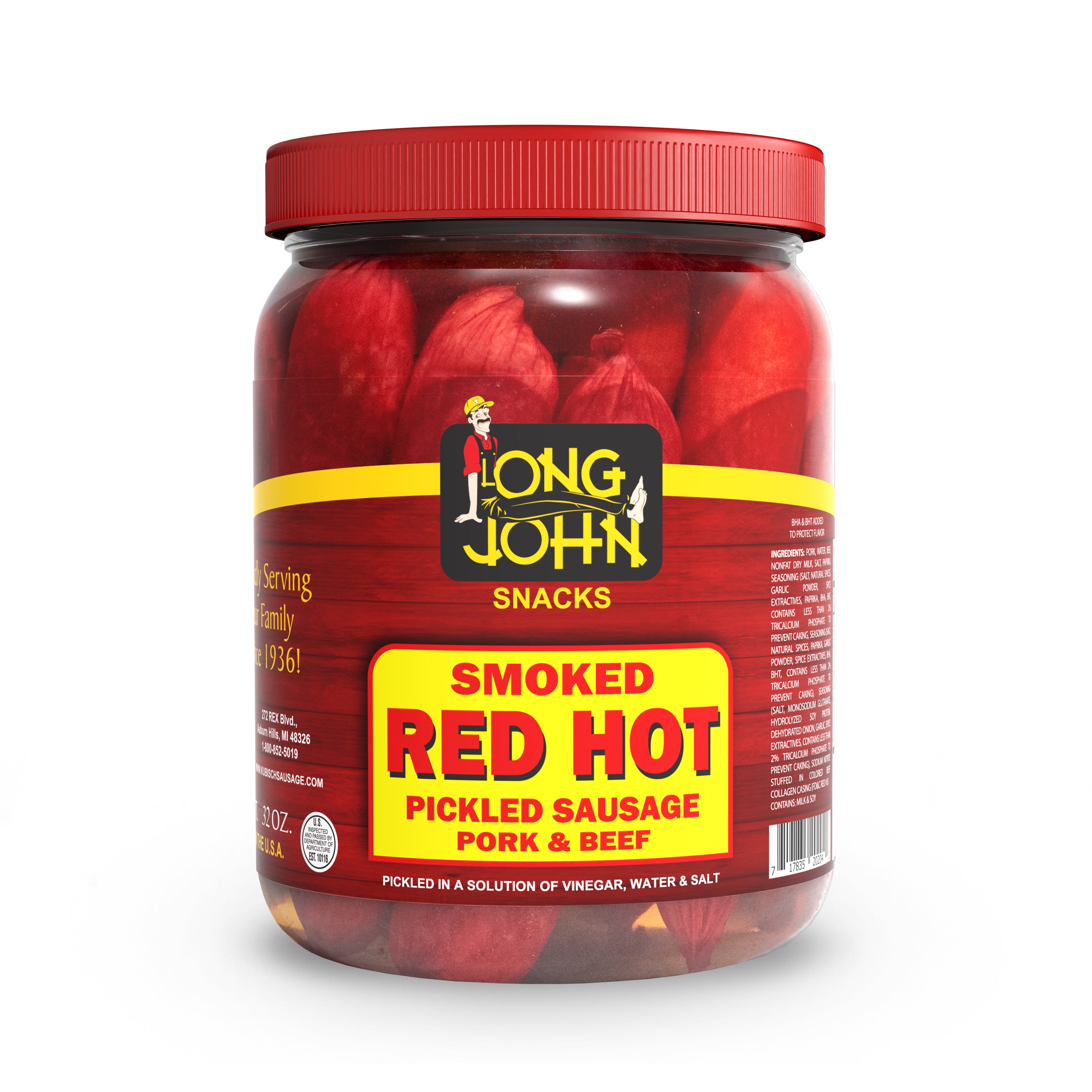 Red Hot Pickled Sausage 32 Oz Jar Long John Snacks