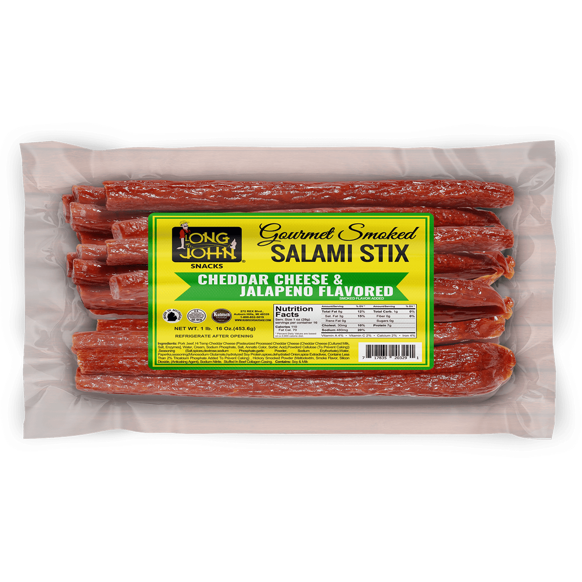 Cheddar Cheese & Jalapeno Dried Salami Sticks 1lb Long John Snacks