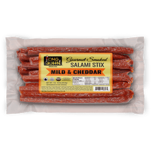 Load image into Gallery viewer, Long John Mild Cheddar Salami Stix front of package.
