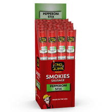 Load image into Gallery viewer, Long John Pepperoni smokies display case.