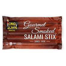 Load image into Gallery viewer, Long John Gourmet Salami Stix back of package.