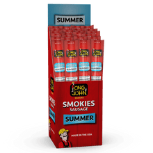 Load image into Gallery viewer, Long John Summer Sausage smokies display case.
