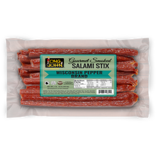 Load image into Gallery viewer, Long John Wisconsin Pepper Brand Salami Stix front of package.
