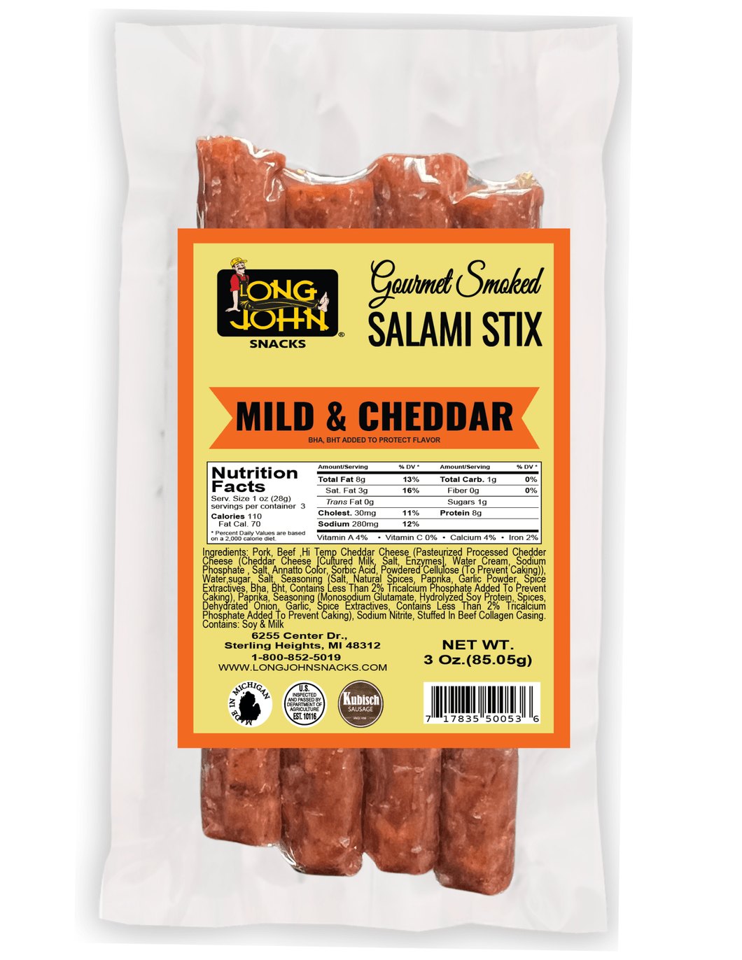 Mild and Cheddar Dried Salami Sticks - 3.0 oz.