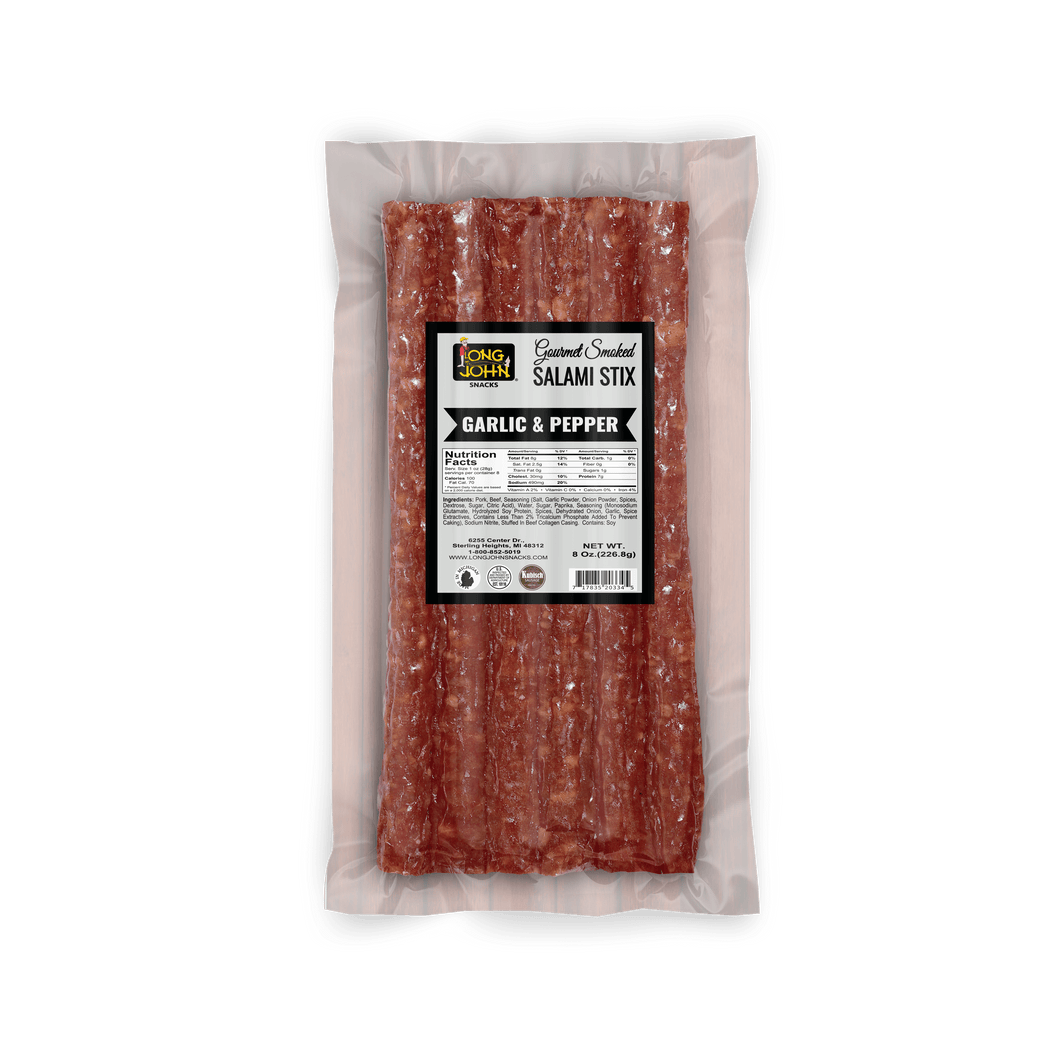 Garlic & Pepper Dried Salami Sticks - 8 Oz.