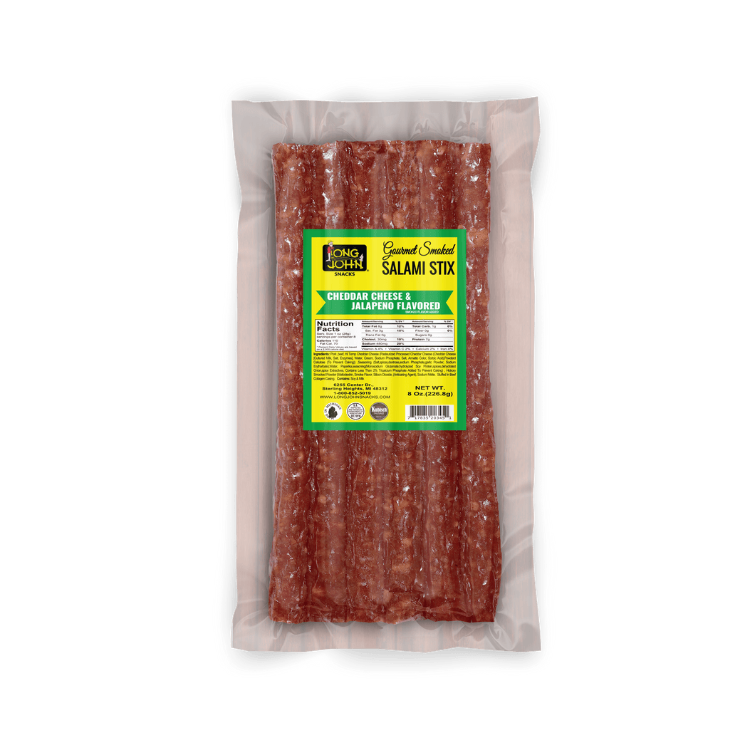 Cheddar Cheese & Jalapeno Dried Salami Sticks- 8 Oz.