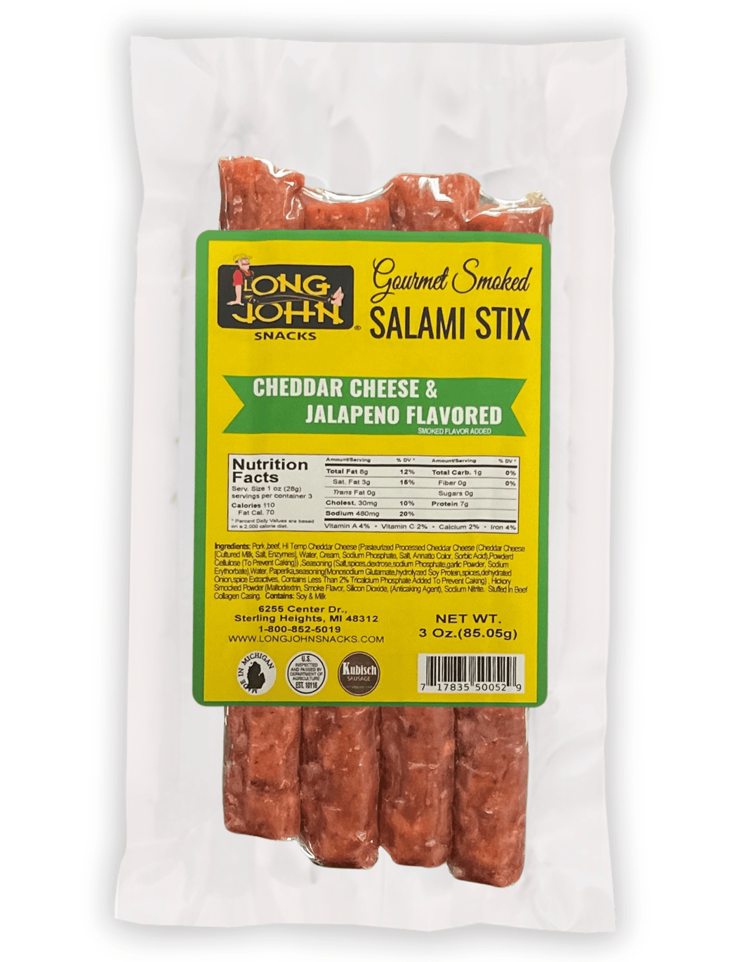 Jalapeno and Cheddar Dried Salami Sticks - 3.0 oz.