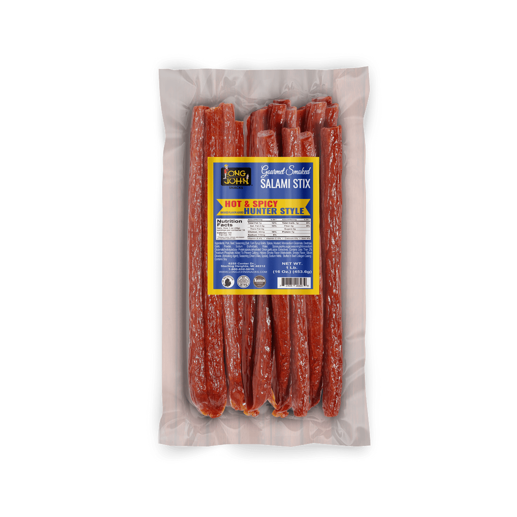 Hot & Spicy Hunter Style Dried Salami Sticks- 1lb