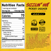 Load image into Gallery viewer, Sizzlin Pickled Sausages - 12 Count 1.4 Oz Sticks
