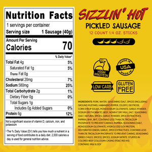 Sizzlin Pickled Sausages - 12 Count 1.4 Oz Sticks