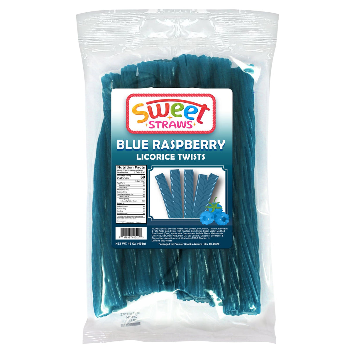 Sweet Straws Licorice Twists 16 oz. - Blue Raspberry – Long John Snacks