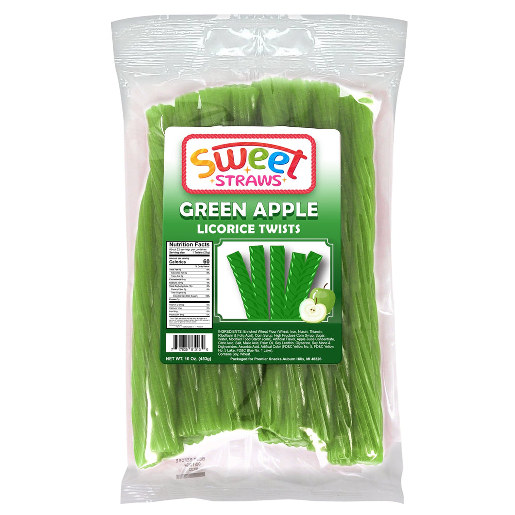 Sweet Straws Licorice Twists 16 oz. - Green Apple