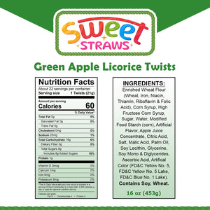 Sweet Straws Licorice Twists 16 oz. - Green Apple