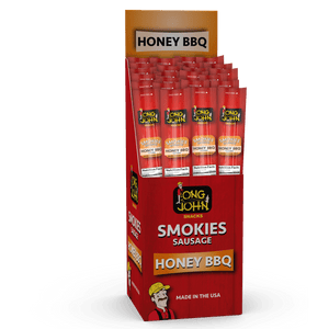 Long John Honey BBQ smokies display case.