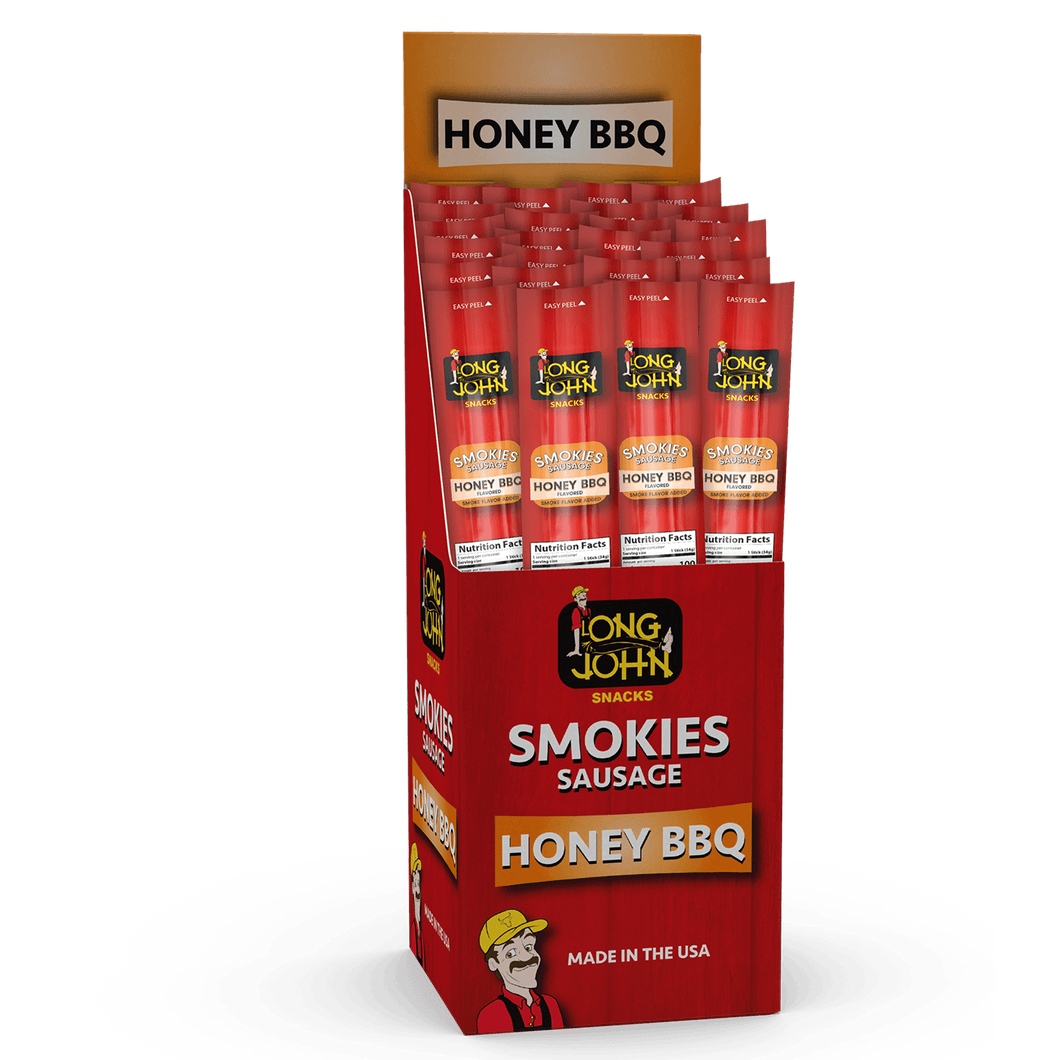 Long John Honey BBQ smokies display case.