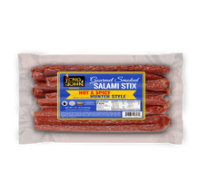 Load image into Gallery viewer, Hot and spicy hunter style salami stix front of package
