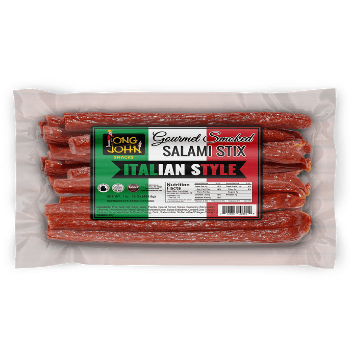 Long John Italian Style Salami Stix front of package.