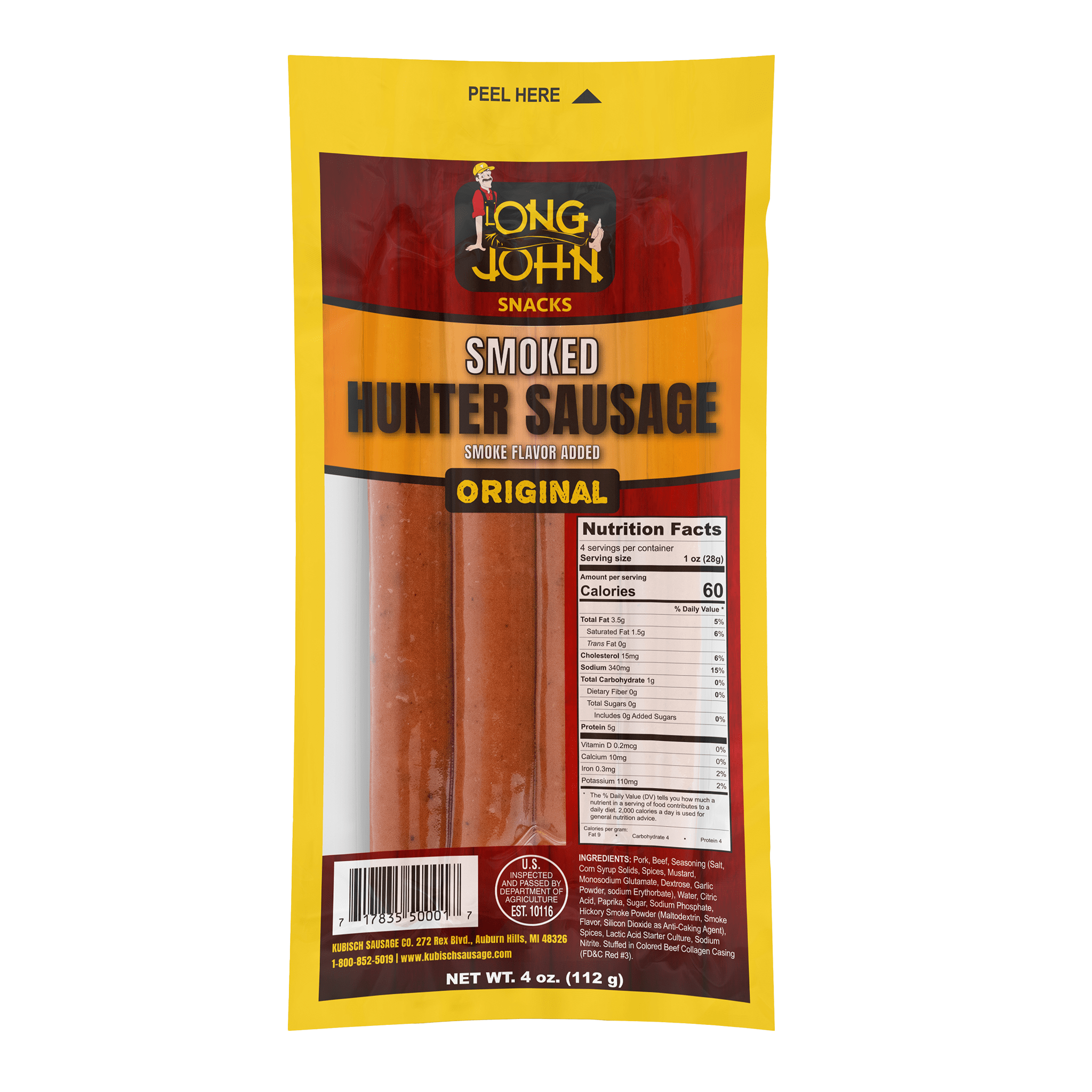 Load image into Gallery viewer, Original Smoked Hunters Sausage back of package.
