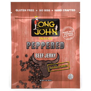 Long John Peppered Beef Jerky front of package. 