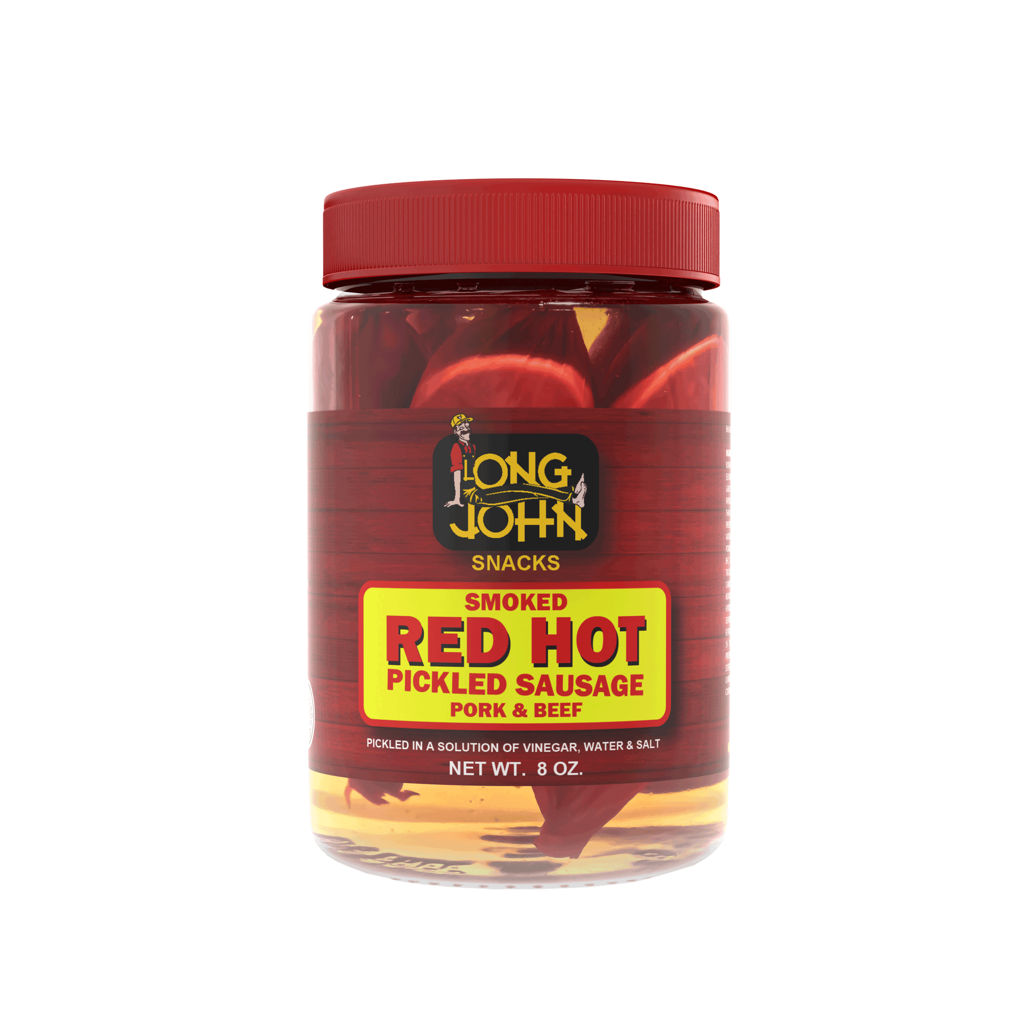 Red Hot Pickled Sausage 8 Oz Jar Long John Snacks